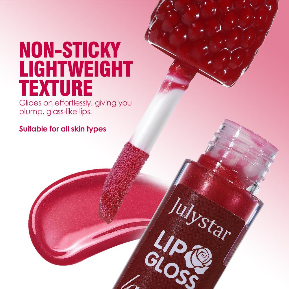 Julystar Himbeer Lippen-Gloss 8ml Feuchtigkeitsspendender Hochglanz Lippen-Glanz Nicht Klebrig Feuchtigkeitsspendend Langanhaltender Glänzender Beeren-Duft Lippen-Make-up für Frauen