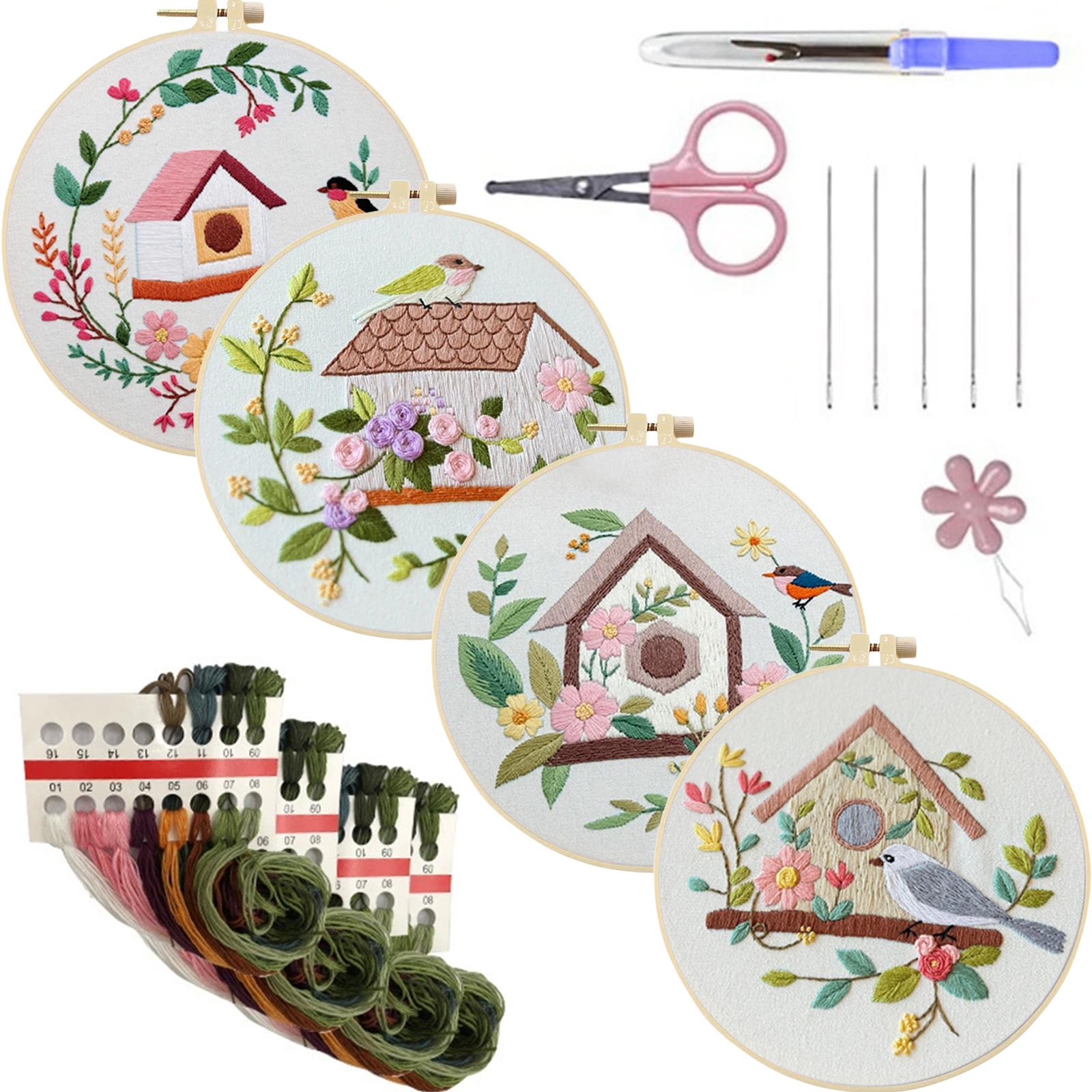 

4 Pack Scenery DIY Embroidery Starter Kit 30x30cm Embroidery Stitches Practice Kit for Beginners Adults Hand Craft Lover Gift