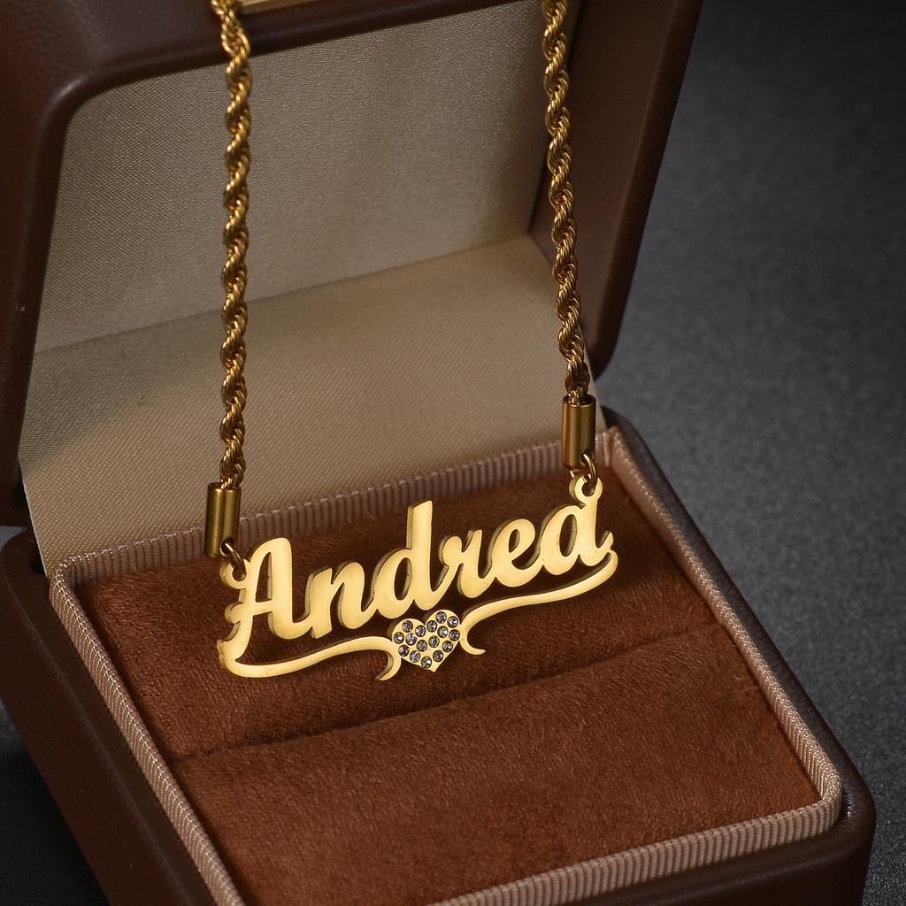 Atoztide Personalized Custom Name Necklaces for Women Stainless Steel Twist Chain Flower Nameplate Pendant Birthday Jewelry Gift