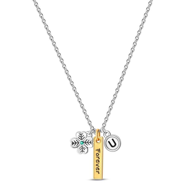 New Original 925 Silver Four-Leaf Clover Butterfly Star Moon Heart Key Necklace Fit Women Jewelry Valentine's Day Gift