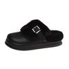 Fashion Winter Cotton Mopping Fashion Round Toe Deep Mouth Metal Buckle Plush Warm Non-slip Flats
