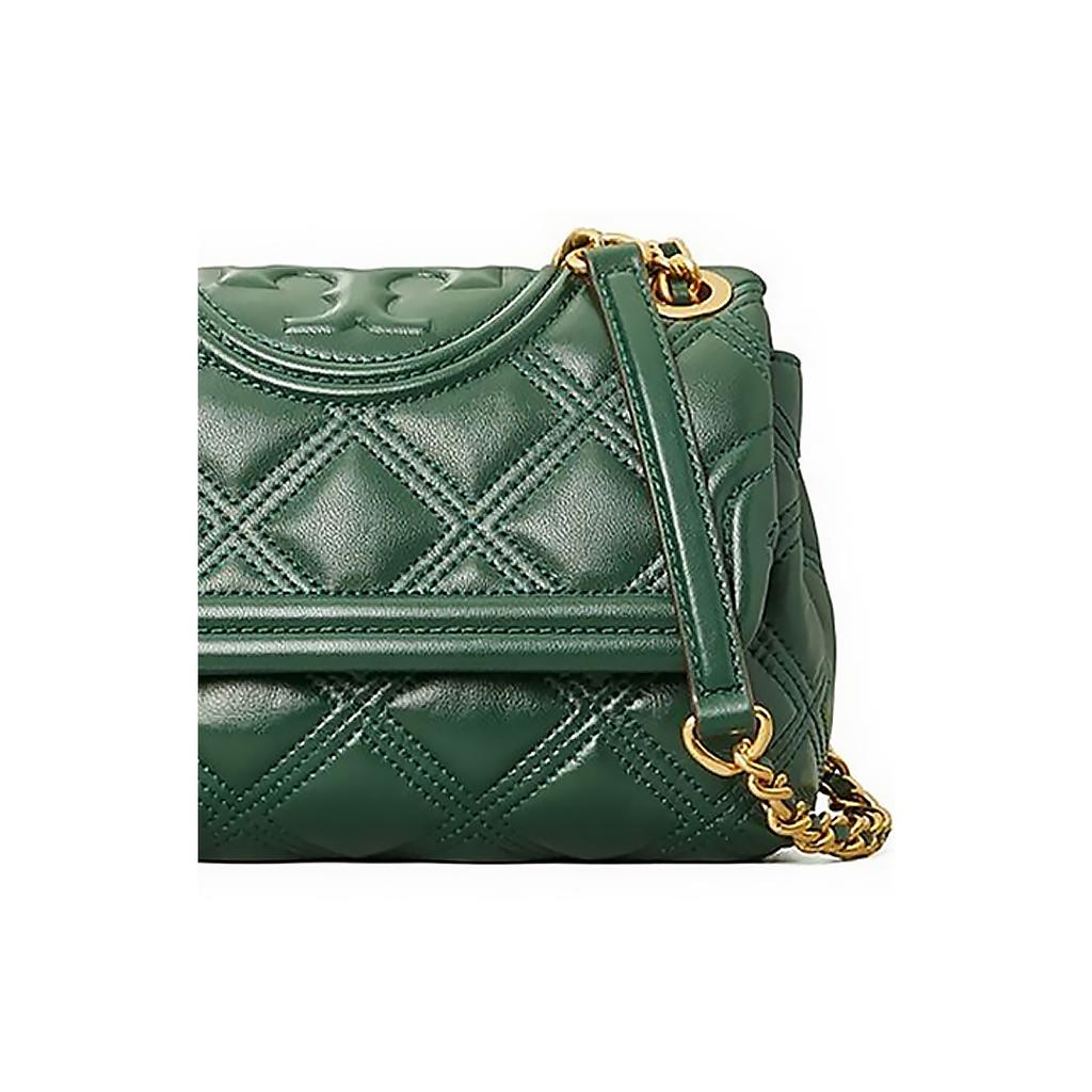 Tory Burch Fleming Diamond Quilted Embossed Print Woven Chain Leather Shoulder Bag Women Shoulder Bag Dark-Green 58102-304
