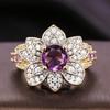 Huitan Gold Color Flower Ring Charming Purple Cubic Zirconia Accessories for Engagement Ceremony Fashion Party Zircon