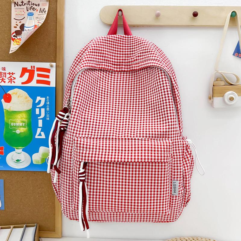 Schoolbag Korean version ins Mori literary and artistic style college student class backpack sweet Harajuku plaid girl travel backpack