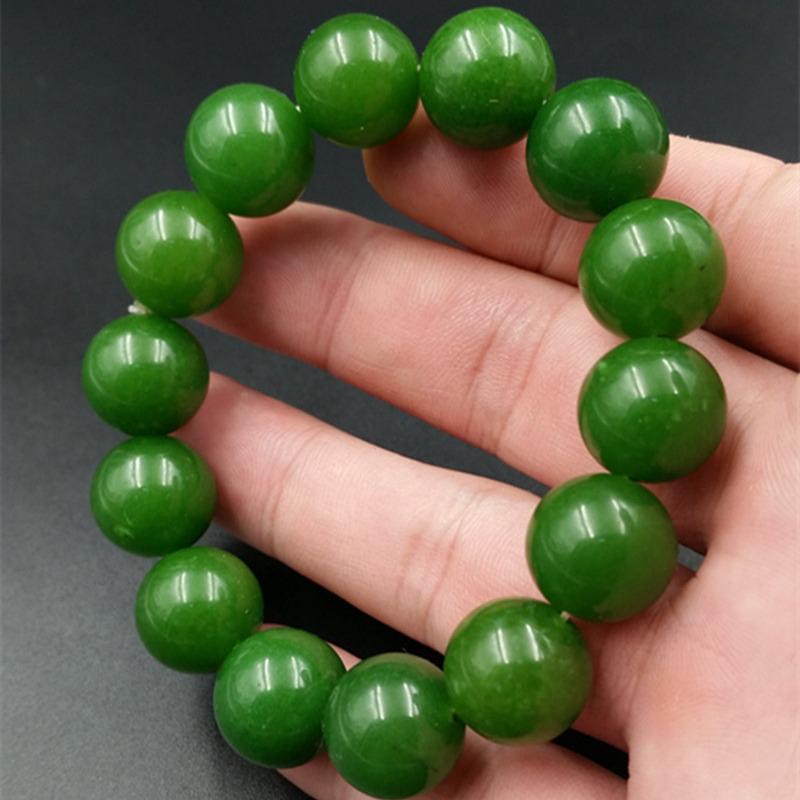 Taiwan Nephrite Jade Unisex Spinach Green Round Bead Bracelet 8mm Round Bead