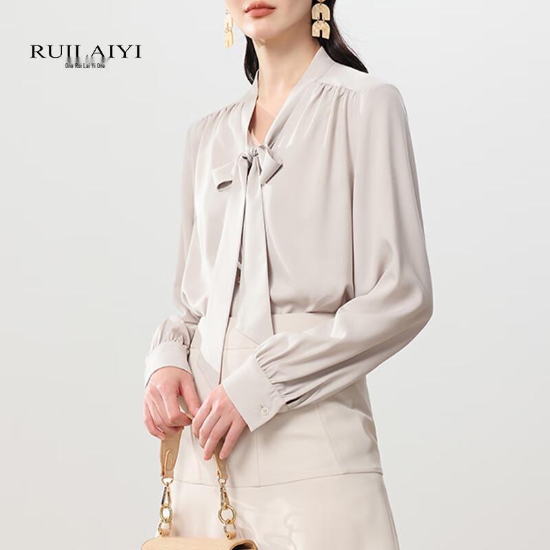 RUILAIYI Women s Elegant Tie-Neck Long Sleeve Blouse L