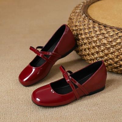 Mode Vierkante Neus Enkele Schoenen Dames Nieuwe Franse Strik Binnen Verhoogde Kleine Platte Zachte Instappers Kleine Leren Schoenen
