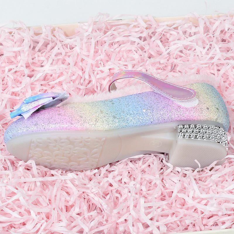 Girls' Rainbow Leather High Heel Shoes with Soft Sole and Velvet Lining for Autumn/Winter