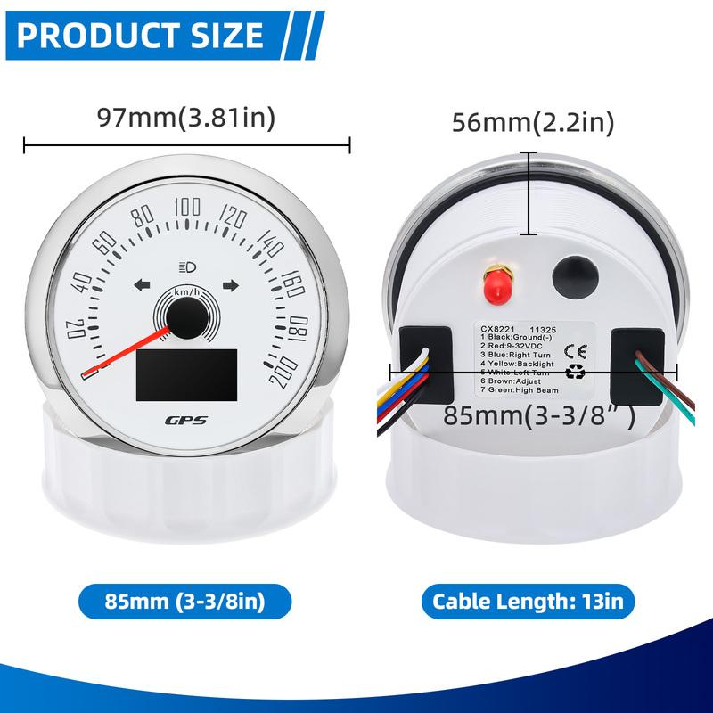 85MM GPS Speedometer + GPS Antenna Sensor for Boat Car Motorcycle 7 Colors Backlight Speedometer Trip ODO with Turn Signal