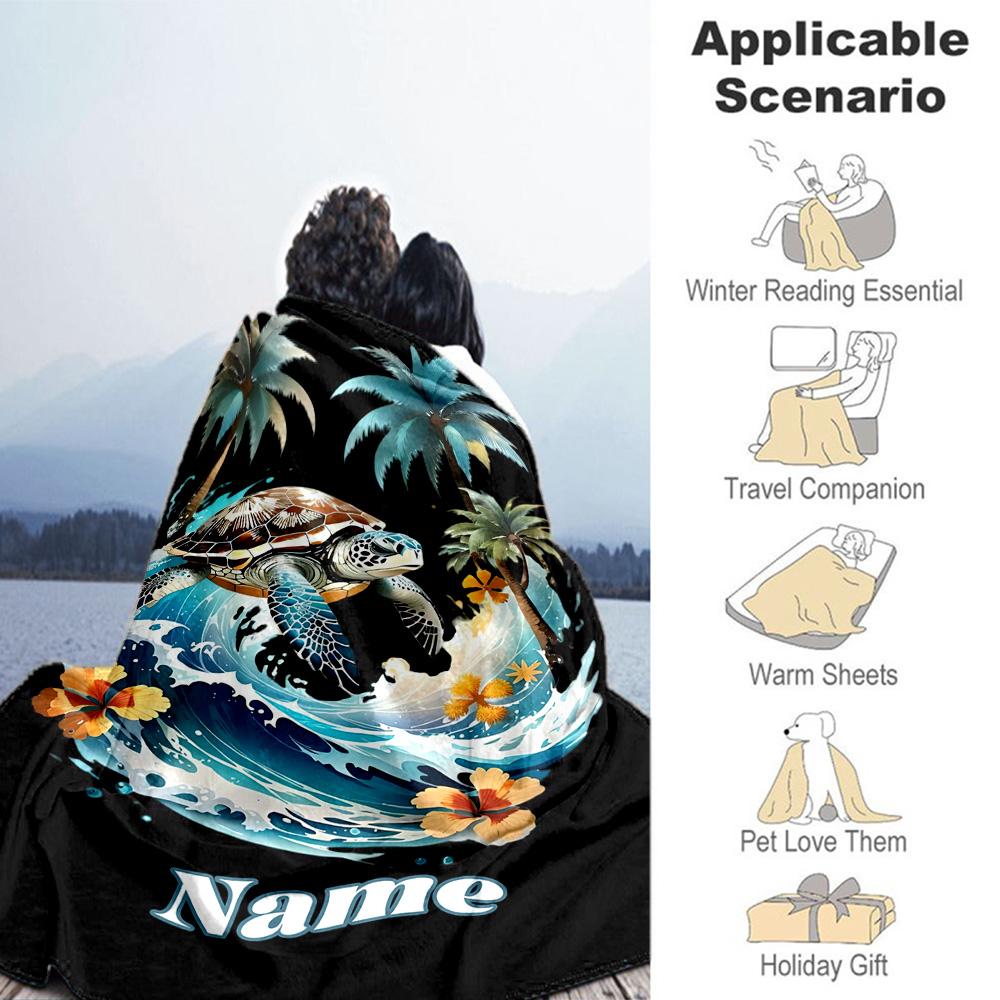 Sea Turtle88 Personalized Text Blanket Cozy Personalized Blanket Comfortable Great for Nap Living Room Couch Bed Four Seasons Multipurpose