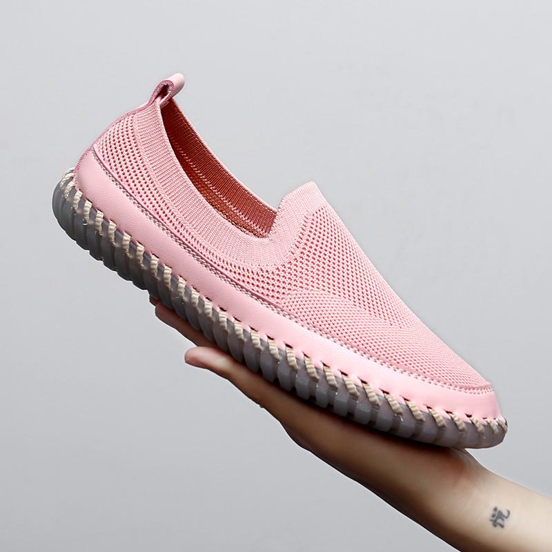 Women's Handmade Mesh Sneakers Slip On Loafers Breathable Casual Shoes Flats Summer