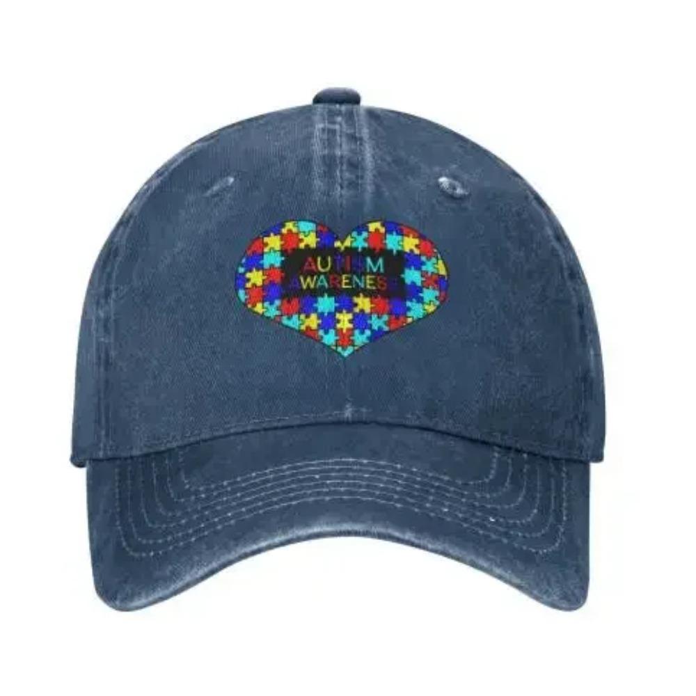 Unisex Love Heart Autism Awareness Baseball Cap Adjustable Hat Sandwich Cap Hip Hop Hats
