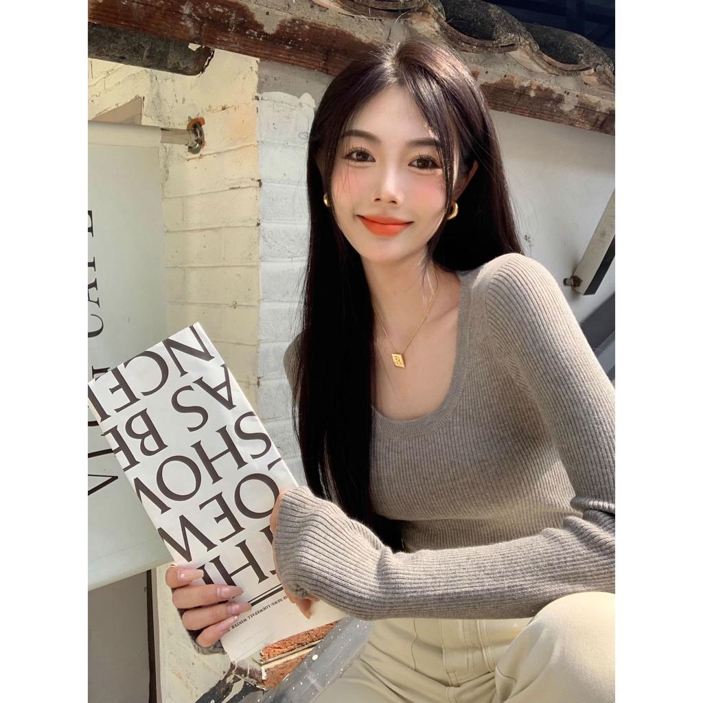 Neck Pit Strip Knitted Bottoming Shirt Women's Spring Slim-fitting Front Shoulder Inner Top Autumn and Winter Soft Waxy Sweater