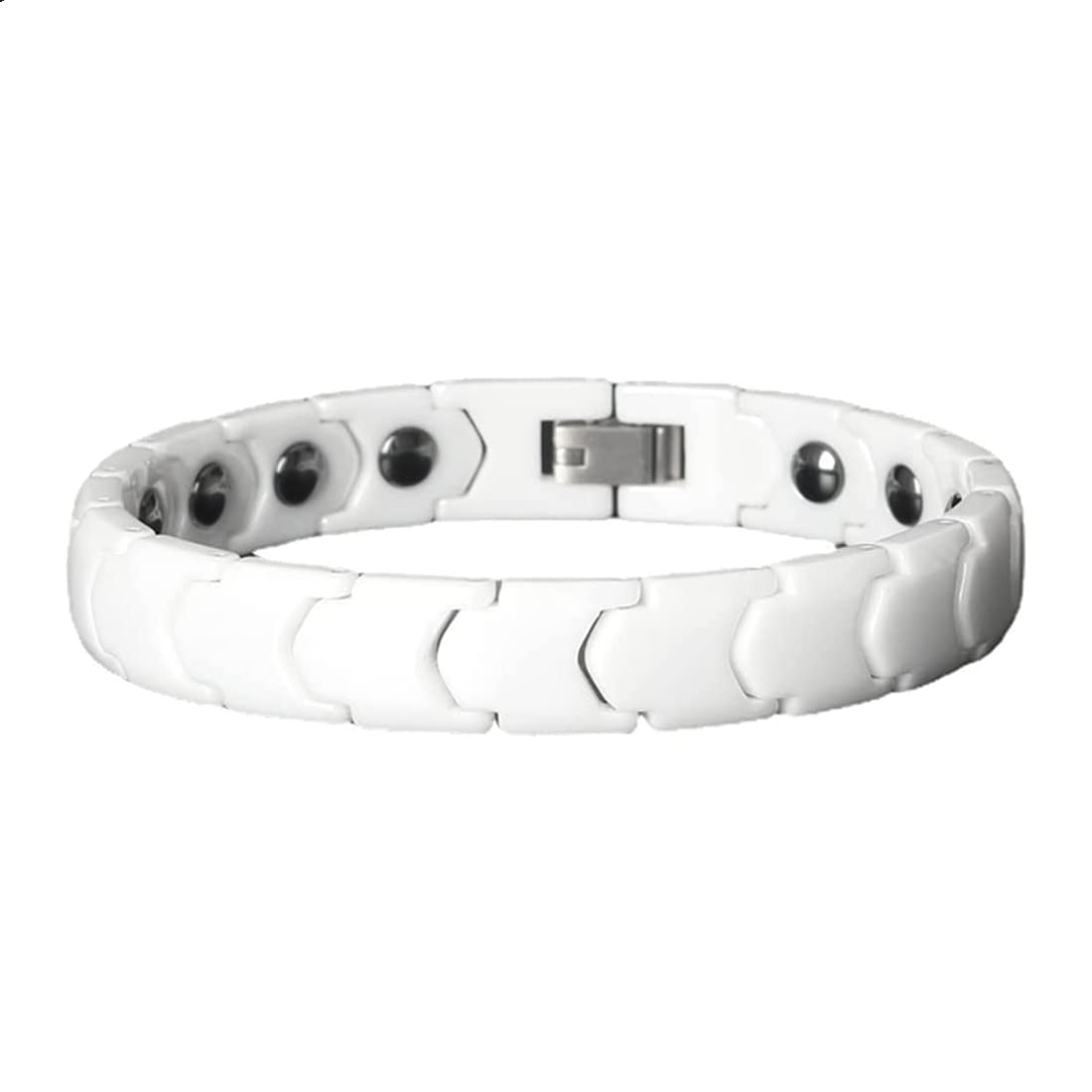 

Metal Coming of Age Fashion Accessory [Rockyu] Men s Bracelet, Magnetic, White, Hypoallergenic, Unisex, Friends, Ceremony, Present, (Bracelet - White)