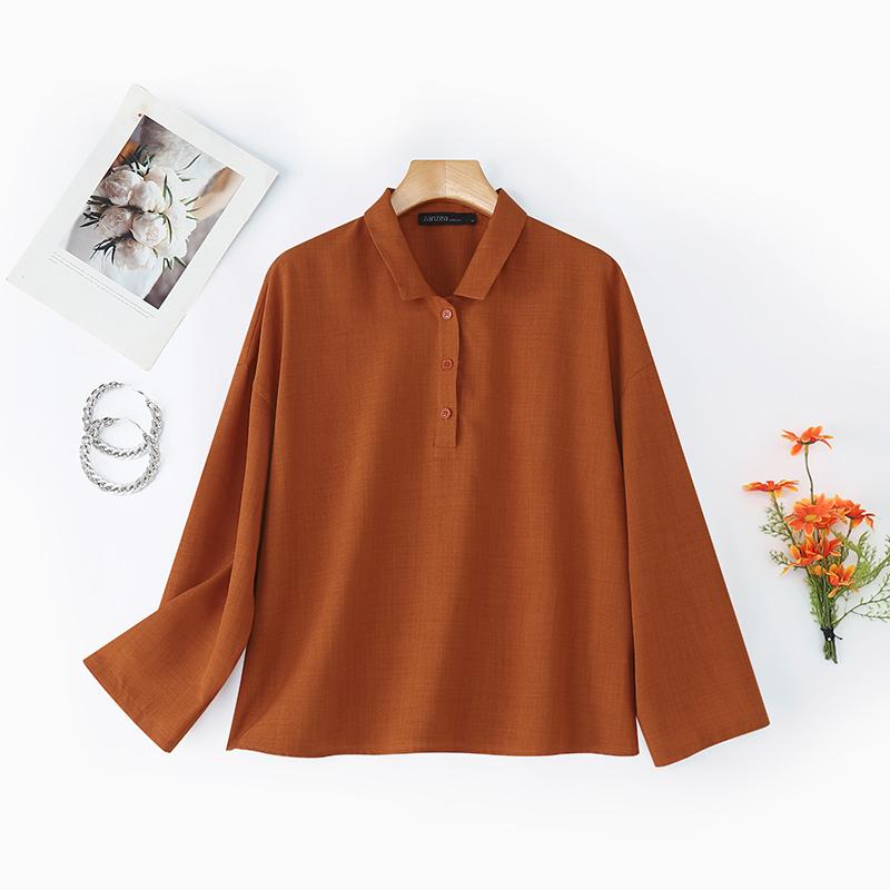 

ZANZEA Женская летняя блузка с классическим воротником, свободного кроя, с рукавами 3/4 S коричневый