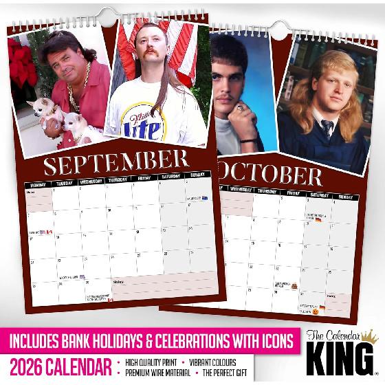 // World’s Greatest Mullets - 2026 Wall Calendar - A4 Size (210mm X 297mm)