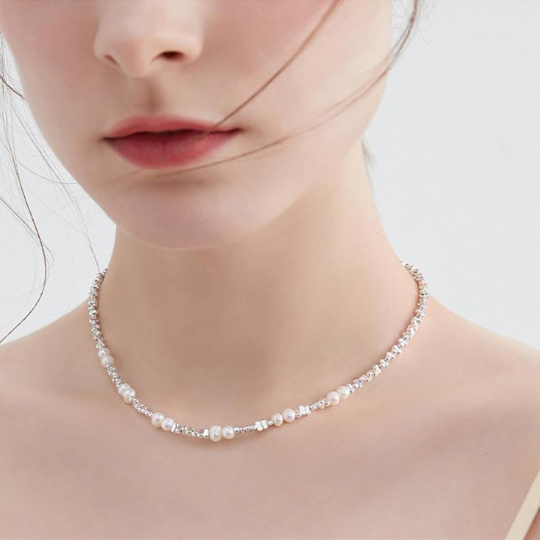 Несколько лянов ломаного серебра, жемчужное ожерелье из пресноводного жемчуга, легкая роскошная цепочка на шею, цепочка на ключицы из ломаного серебра, цепочка для свитера.