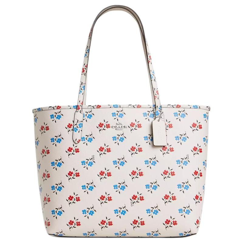 

COACH City 33 Floral Print Refined Pebbled Leather Tote Bag Tote Bag Shopping Bag Large Women’s White with Multicolor білий