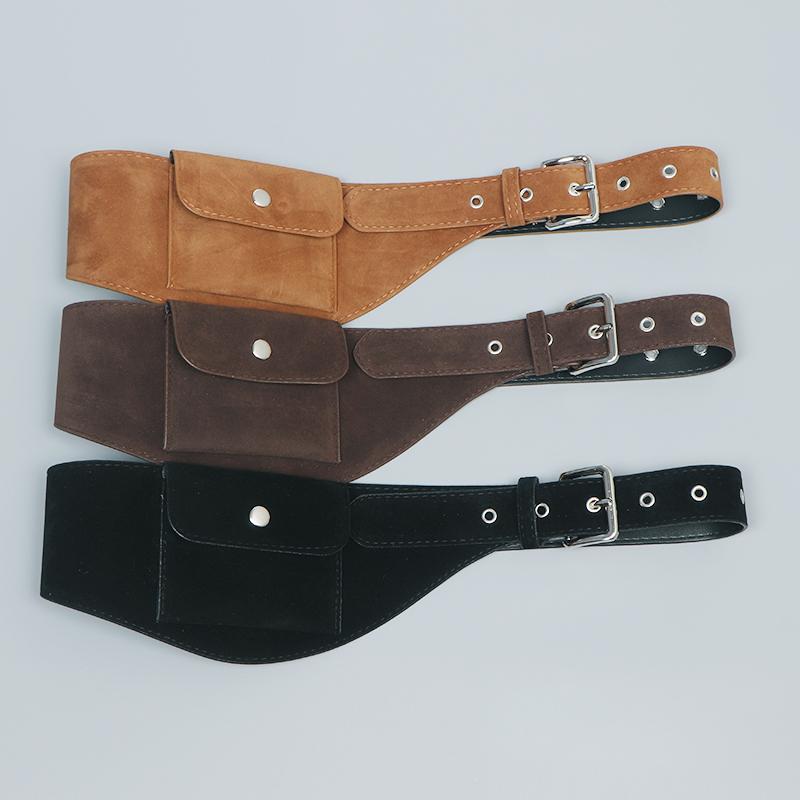 Women's Brown Vintage Suede Waist Bag - High-End Decorative Belt for Jeans & Skirts