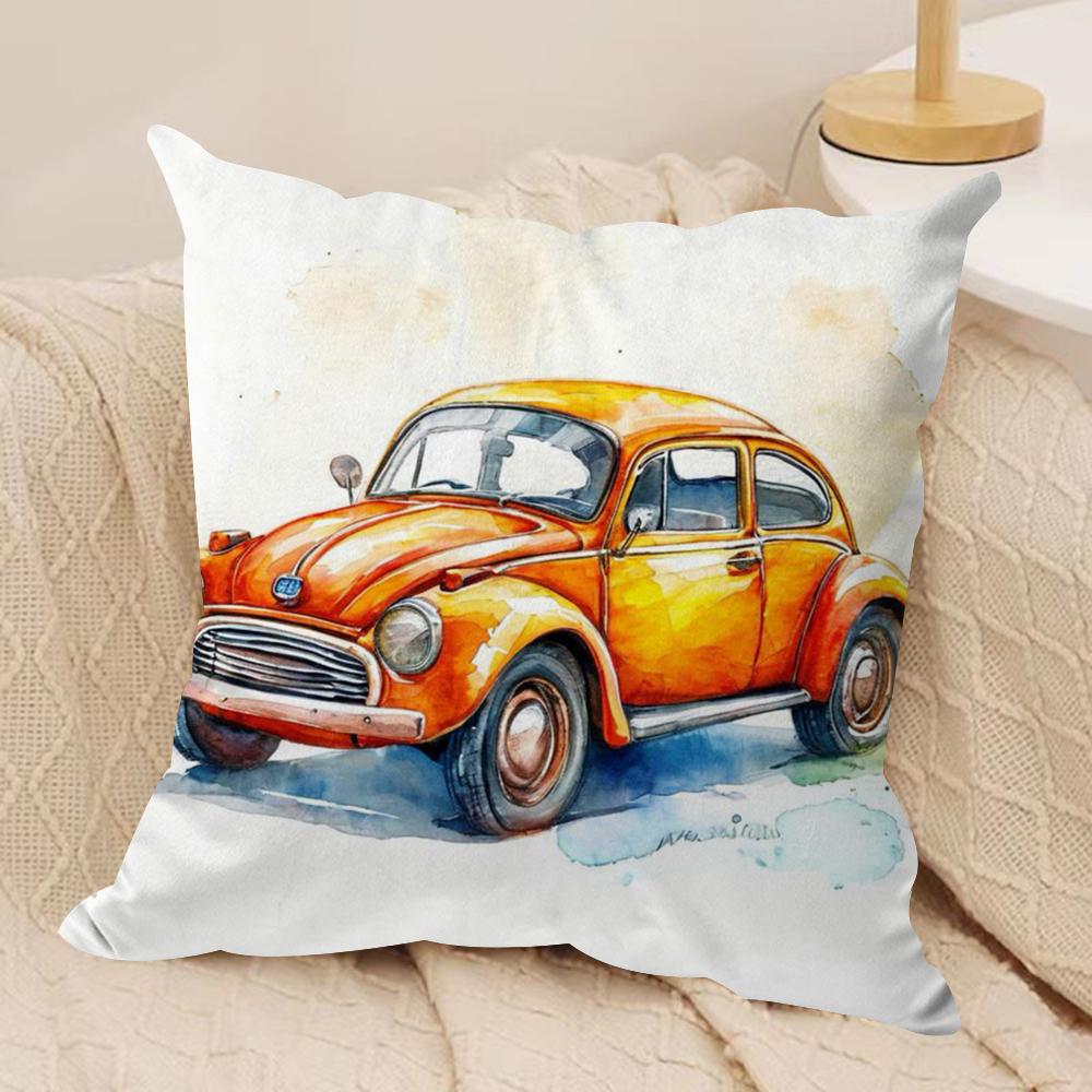 Watercolor Car Cushion Cover Silky Short Plush DoubleSided Printed Pillow Case for Sofa All Seasons Home Decor Gift