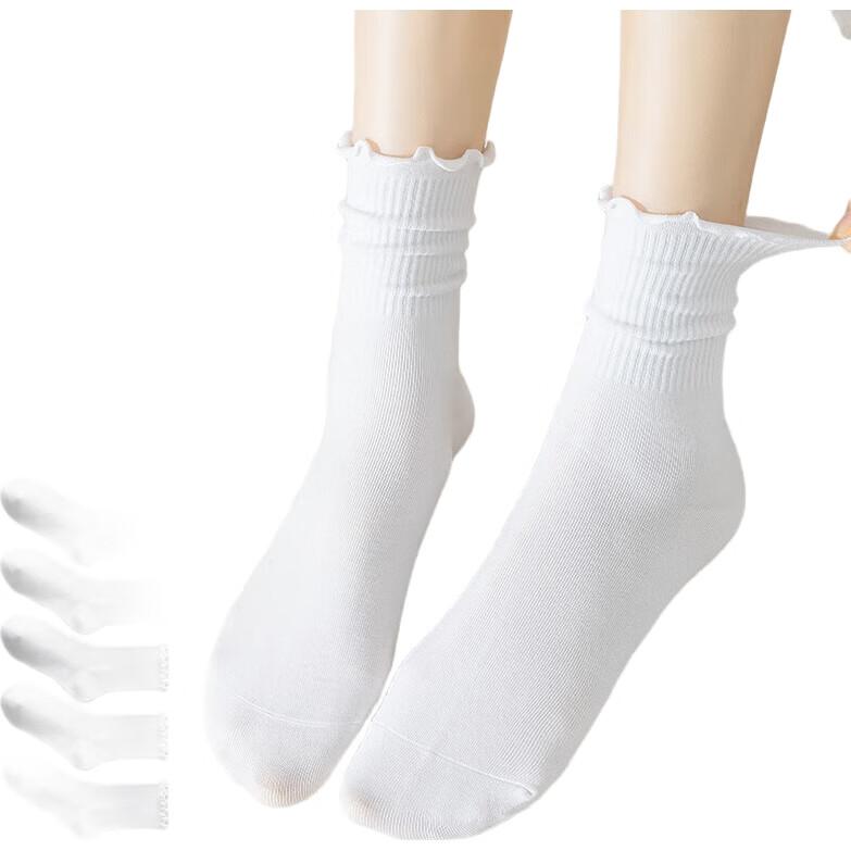 MiiOW Women's Socks, Summer Ruffled Mid-Calf Socks, Cute Forest Style Versatile Casual Socks, Solid Color Women's Socks