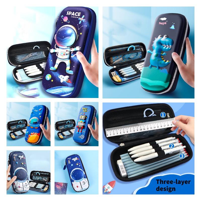 Cartoon 3D Schreibwarenbox für Jungen Große Kapazität Federmäppchen für Grundschüler Weltraum-Astronauten-Design