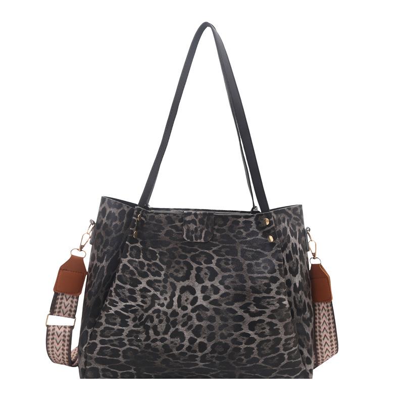 

Retro leopard print large capacity new tote bag simple fashion commuter handbag fashionable shoulder bag чёрный