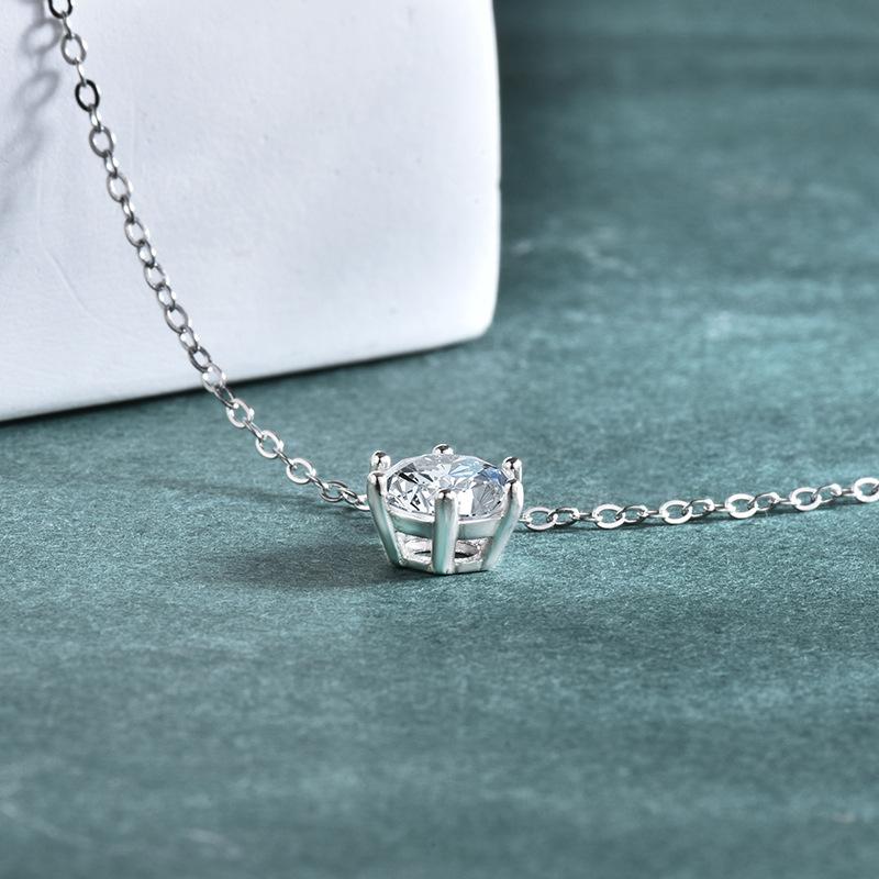 6.5mm Round Cut Six Prong Solitaire Moissanite Pendant Necklace S925 Sterling Silver For Women