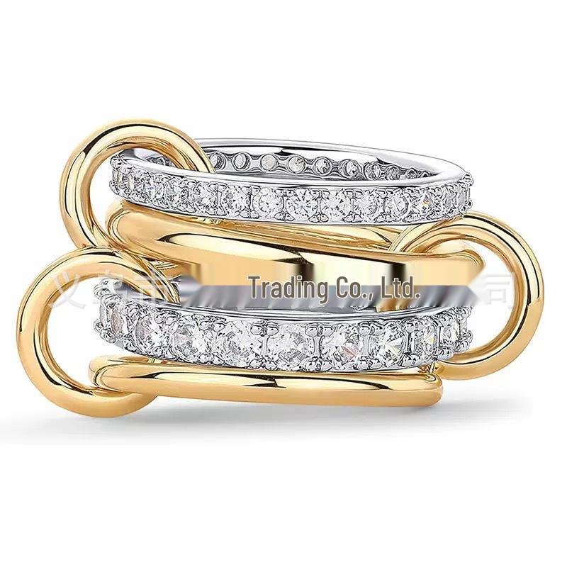 Two-Tone Stainless Steel Zircon Diamond Interlocking Ring