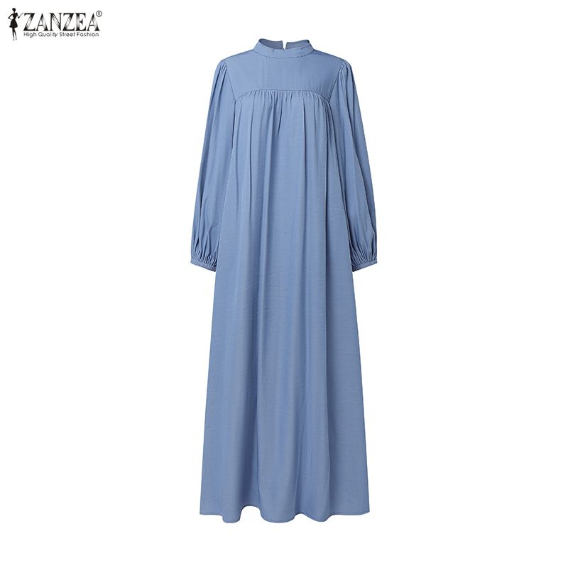 ZANZEA Damen Lässig Rundhals Elegant Locker Langarm Kleid