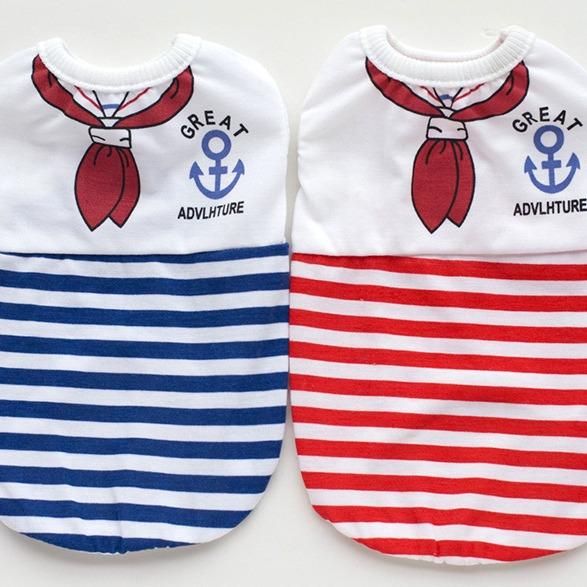 

Spring/Summer Navy Striped Dog Cat Pet Clothes Vest Red Bow Tie Supplies XS