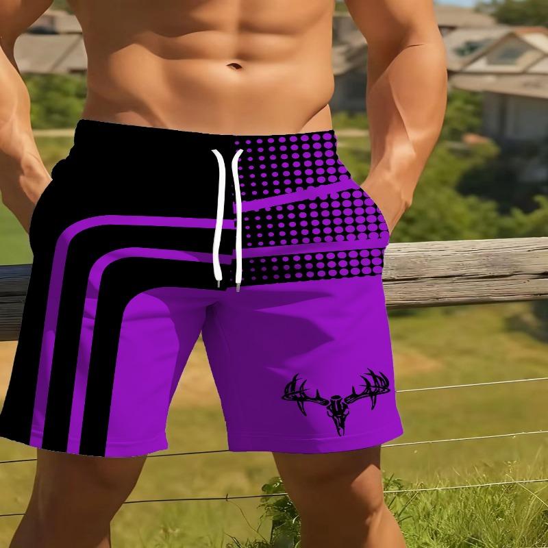 

Men s Striped 3D Print Beach Shorts - Lightweight polyester drawstring waist swim shorts for outdoor activities S