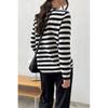 Round Neck Knitted Striped Sweater All-match Classic Retro Striped Pullover Sweater Women