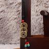 Three Emperors Copper Coin & Green Bead Woven Charm Keychain