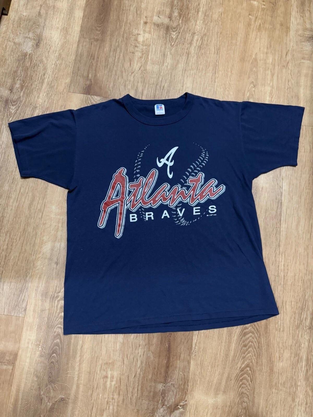 Винтажная футболка Atlanta Braves Russell Athletics 90-х годов, одинарный шов, мужская, размер L, США S
