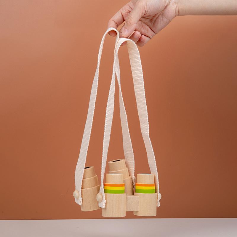 Kids Wooden Binoculars Low Chromatic Aberration Optical Glass Lens Wooden Binoculars for Children Stargazing Toy