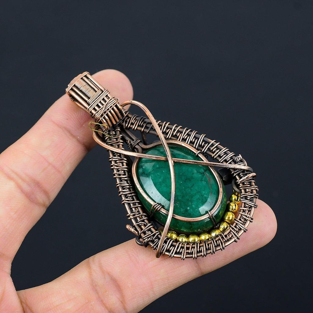 Emerald Pendant, 999 Copper Wire Wrapped Pendant Gemstone Jewelry, Handmade Pendant Amazing Jewelry, Gift For Her