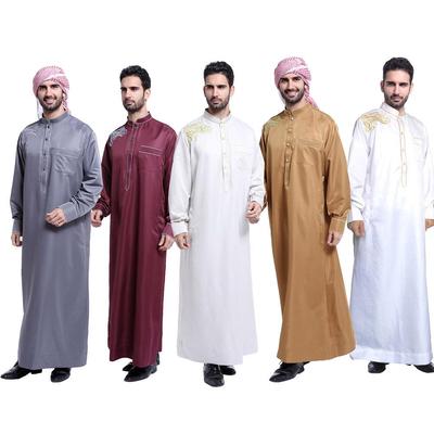 Middle East Men's Embroidered Stand-Up Collar Robe - Solid Color, Plus Size, Ethnic Style for All Ages