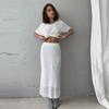 Women's Casual Suit Short Sleeved Hollowed Out Top Knitted Half Skirt Set Solid Color Versatile Summer Refreshing Wearing Temperament Elegant Dress