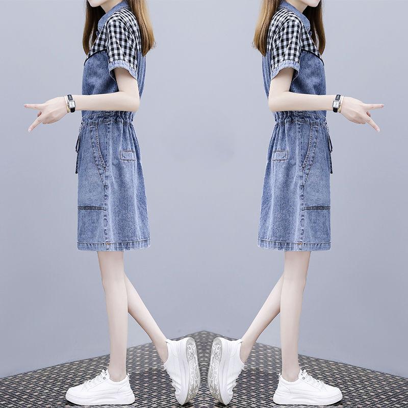 Lässiges Jeanskleid Damen Europäische Slim Fit A-Linie Midi Taillenbetonung Übergröße Leicht Sommer Mode