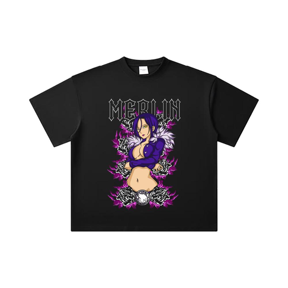 260 GSM Double Yarn 32 Count 100% Cotton Seven Deadly Sins V8 Merlin Print Unisex Heavy Cotton T Shirt