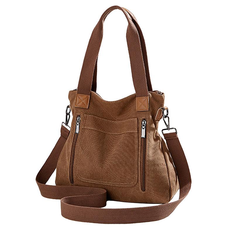 Elegant feminin lerretsskulderveske multifunksjonell med flere lommer stor kapasitet ny