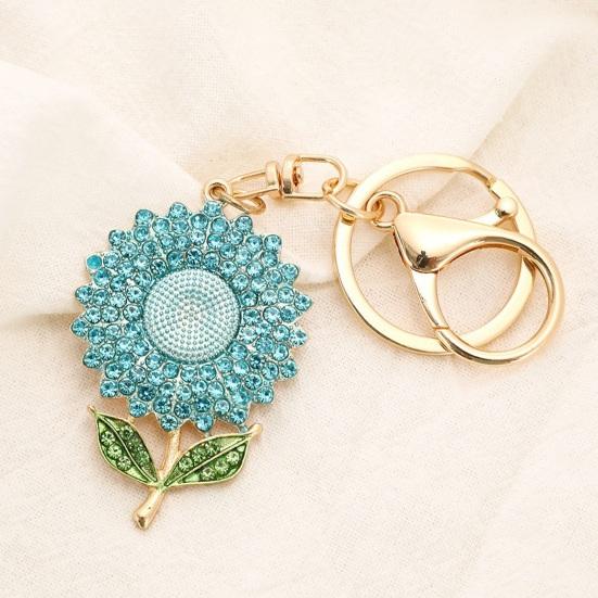 Keychain Pendant Rhinestones Inlaid Sunflower Design Key Chain with Anti-Oxidation Lobster Clasp Backpacks Accessory