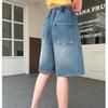 Shorts Jeans de Verão para Meninas Jeans Curtos Azuis para Crianças Calças para Pré-adolescentes Calças Curtas para Crianças Jeans Capris Macios Casuais para Bebês Comprimento do Joelho
