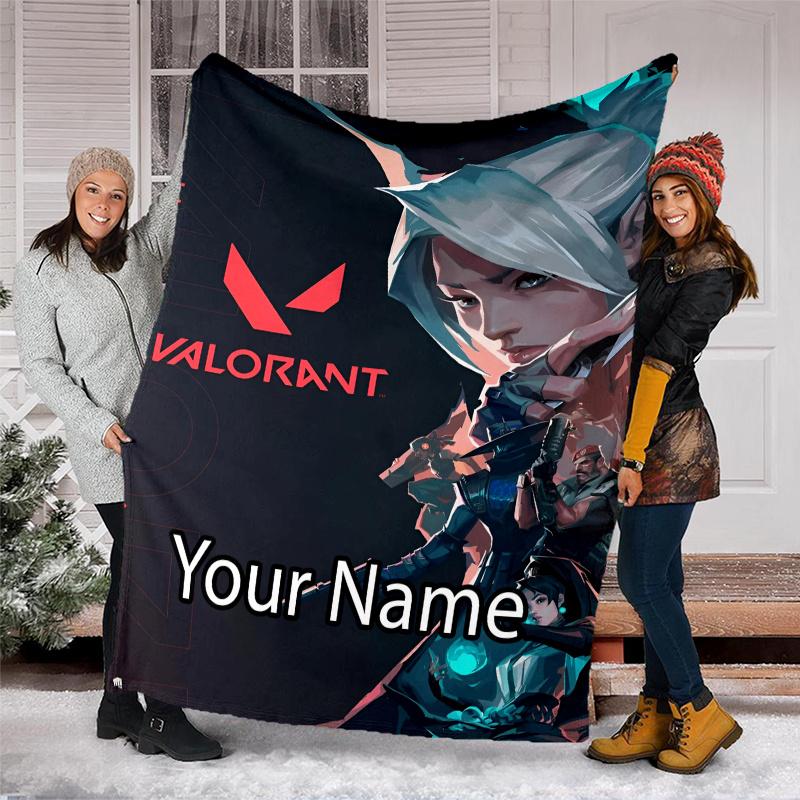 Custom Name Valorant Theme Printed Blanket - Perfect for Couch, Bed, Travel & Outdoor Use | Machine Washable, Cozy & Durable.