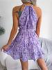 O Neck Printed Dress High Waist Elegant Flounce Dress for Women Sleeveless Loose Dresses Causal Dress