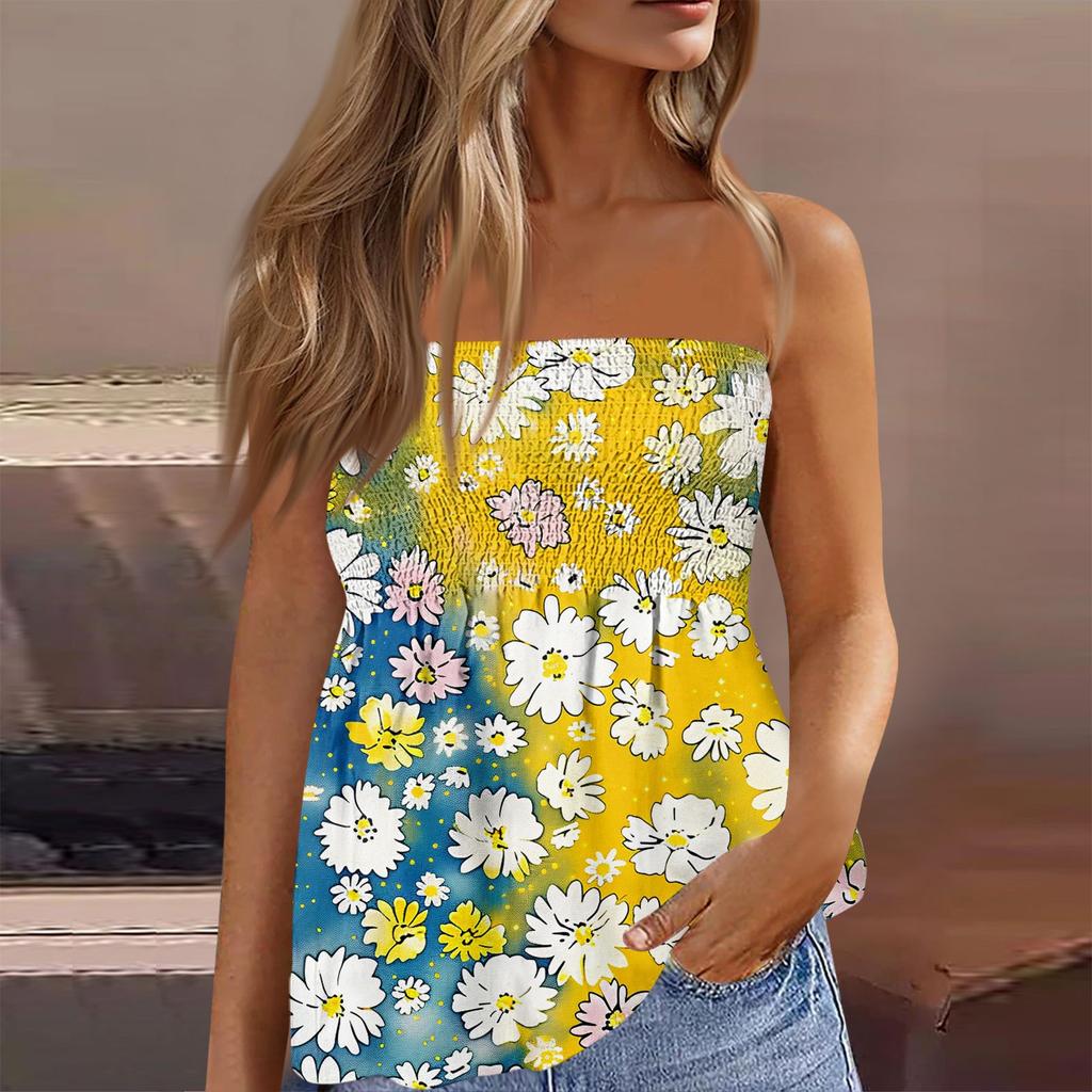 Tube-Tops für Damen, süßes, sexy, schulterfreies, ärmelloses T-Shirt mit Aufdruck