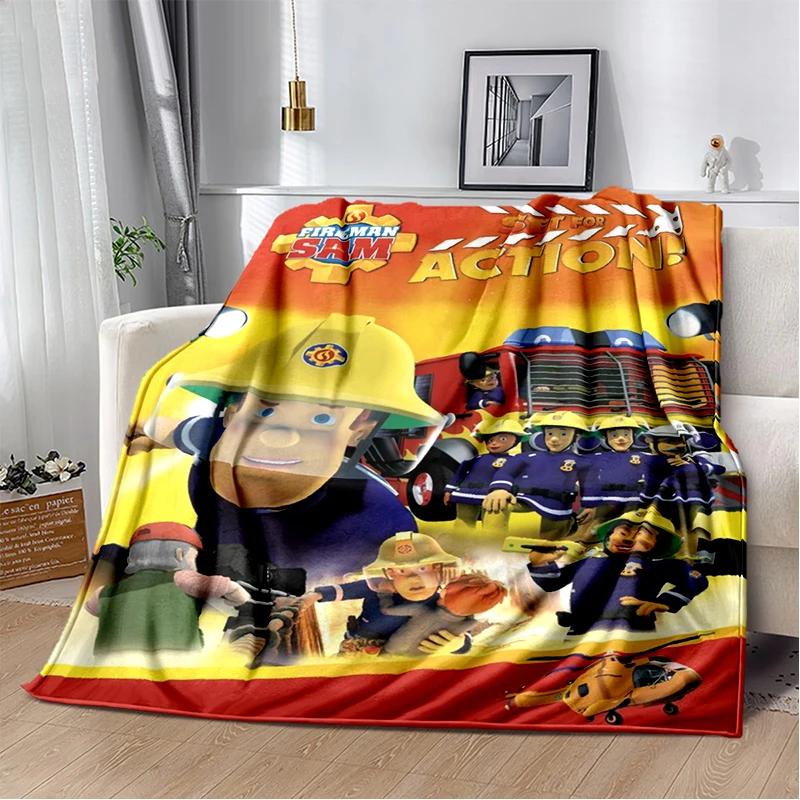 Couverture Cartoon Enfant 3D Sam le Pompier Classique, Couverture Douce pour la Maison Chambre Lit Canapé Voyage Pique-nique Couverture Cadeau pour Enfants
