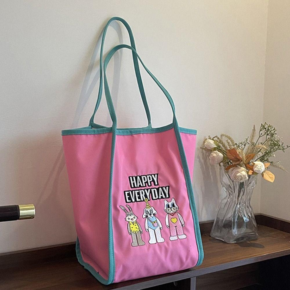 Reusable Cartoon Shopping Bag Lightweight Embroidery Basket Bag Bunny Shoulder Bag  Shopping