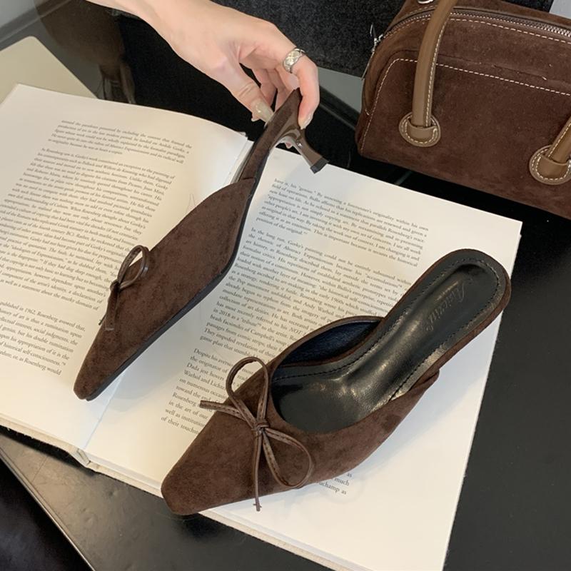 Fashion SUOJIALUN 2024 Autumn Women Slip On Slipper Fashion Pointed Toe Shallow Mules Shoes Thin High Heel Outdoor Dress Ladies Sandal